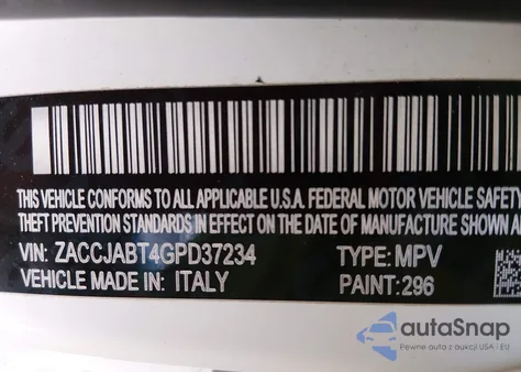 2016 Jeep Renegade Latitude z USA, uszkodzony, nr VIN ZACCJABT4GPD37234